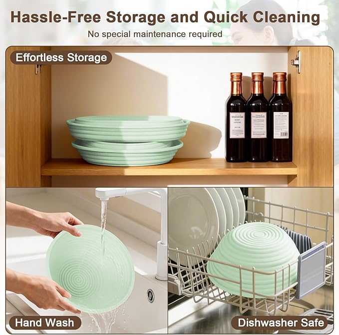 JOCXSPI Premium Foldable Silicone Sourdough Banneton Basket with 2 Lid, 9" Round & 10" Oval Sourdough Bread Proofing Basket, Non-Stick, Oven & Dishwasher Safe