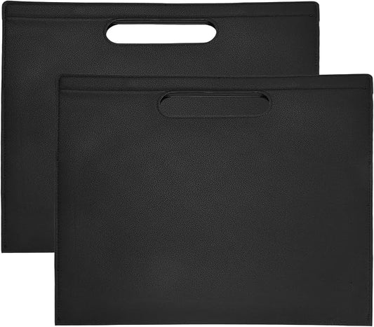 PATIKIL 2Pcs Leather Folder, 13.3x12.6 Magnetic Leather Document Holder File Folder PU Pouch Bag Portfolio File Organizer Handbag Personal Envelope Waterproof for Traveling, Black