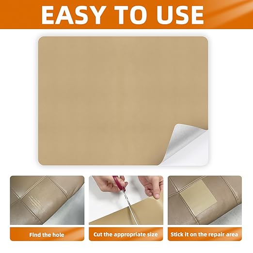 BSZHTECH Leather Repair Tape, Self-Adhesive Leather Repair Patch for Couch Furniture Sofas Car Seats, Advanced PU Vinyl Leather Repair Kit(Dark Kahki,2Pcs 8.2X11 inch)