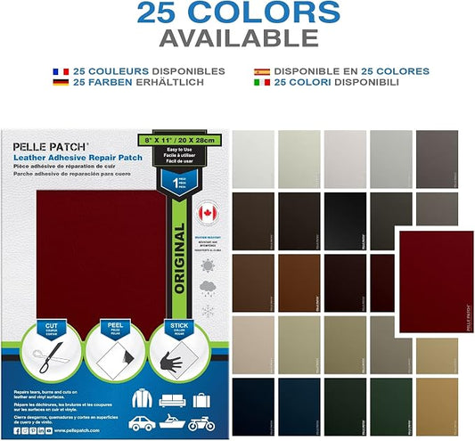 Leather Repair Patch Self Adhesive - 25 Colors Available - Original 8x11 - Red
