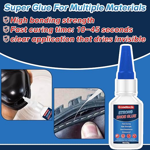 Shoe Glue, Sole Repair Instant, for Rubber Soles, Boots, Sneakers, Sandals, Leathers, Handbags and More, Clear, with Anti-Clog Cap, Waterproof (Clear, 30 Grams * 1 Pack, Shoe Glue)
