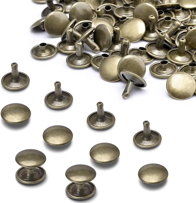 CooBigo 200Sets 12mm Double Round Cap Leather Rivets, Tubular Metal Rivets Spikes Studs, Leather Rivets for Leather Key Fob Clothing Pets Collar Boots Bags Belt Repair and Decoration (Bronze)