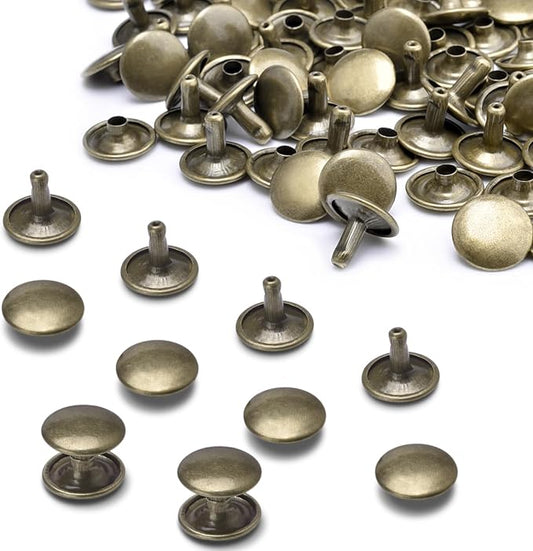 CooBigo 200Sets 12mm Double Round Cap Leather Rivets, Tubular Metal Rivets Spikes Studs, Leather Rivets for Leather Key Fob Clothing Pets Collar Boots Bags Belt Repair and Decoration (Bronze)