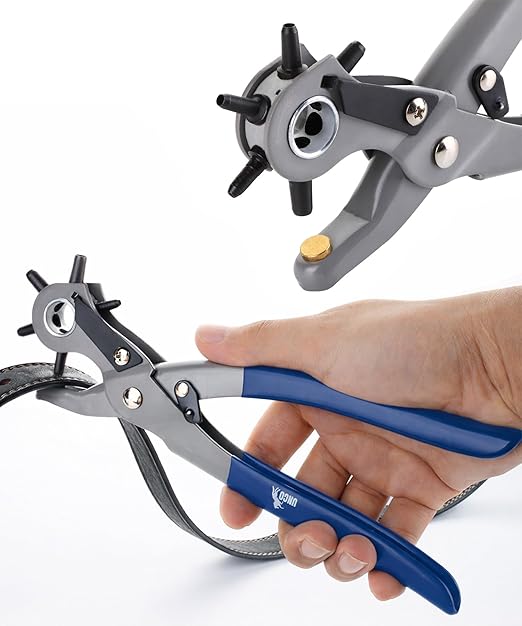 UNCO- Leather Hole Punch Tool, Multi Hole Sizes for Belts and Leather, Belt Hole Puncher, Navy Blue Handle