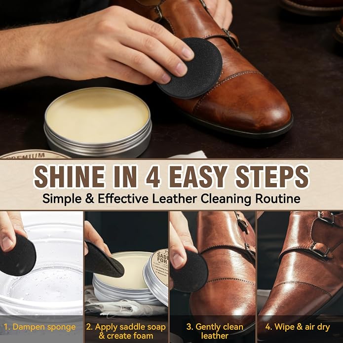 Leather Care for Leather Boots, All-Natural Leather Cleaner and Conditioner | Cleans, Restores, Softens and Protects Boots, Shoes, Bags, Jackets & Furniture, 4.23 Oz Saddle Soap with Sponge