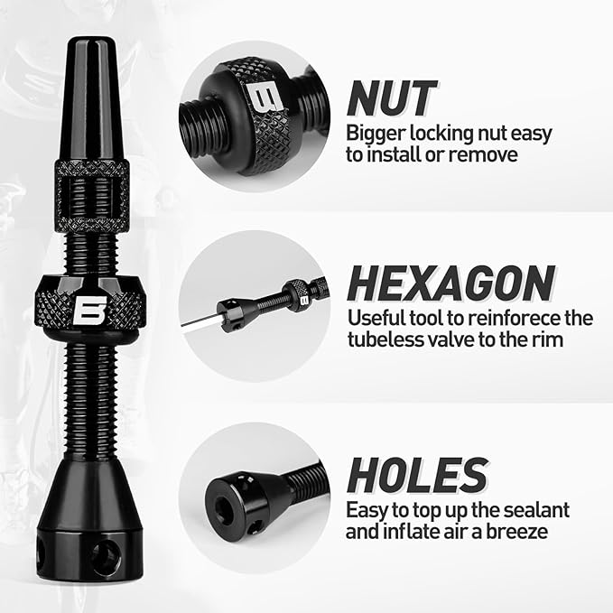 BWSHLF Tubeless Presta Valve Stem 40/44/55/60/65/70/80/100 mm, Super Light Alloy Presta Valve Stem Kit with Valve Core Remover Tool and Valve Stem Caps - Multiple Color and Size Options(Pair)