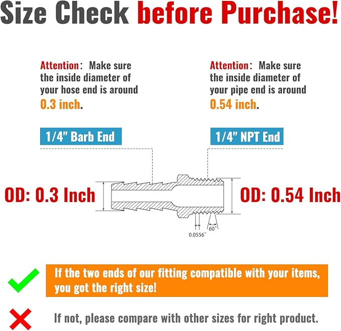SUNGATOR 1/4'' NPT Brass Hose Barb Fittings, 1/4'' NPT Male Thread to 1/4 Inch Barbed Air Hose Fittings, 1/4 Inch Brass Air Line Repair Connectors for Compressor, Fuel, Oil (2-Pack)