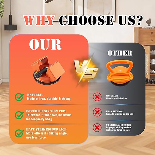 Floor Gap Fixer Tool with Rubber Hammer & Adhesive Pads, Laminate Vinyl Flooring Suction Cup Repair Tool for Closing Floor Gaps, Professional Flooring Installation Kit (Orange)