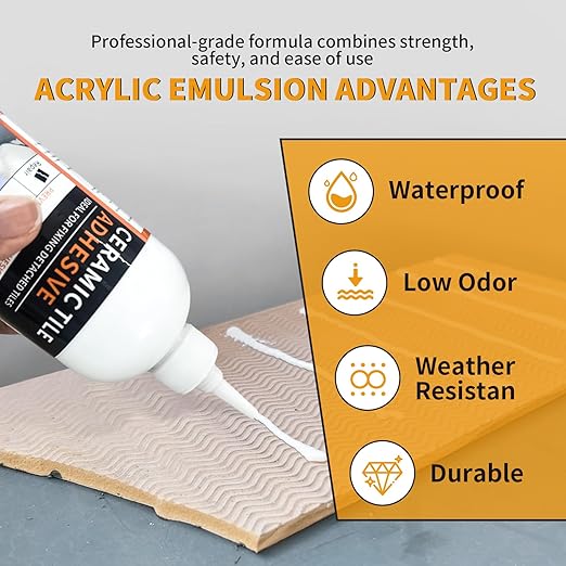 Heavy Duty Tile Adhesive & Repair Glue (10.5oz) – Strong Bonding Kit for Loose Ceramic, Porcelain & Stone – Instant Fix for Hollow Floors & Walls – Easy Squeeze, No-Mess Application