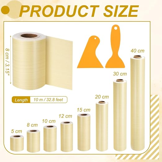 PATIKIL Wood Grain Repair Tape, 3" x 33' Self Adhesive Realistic Wood Tape with Scraper Durable Repair Patch for Furniture Floor Window Door Table DIY Home Decor, Yellow Fir