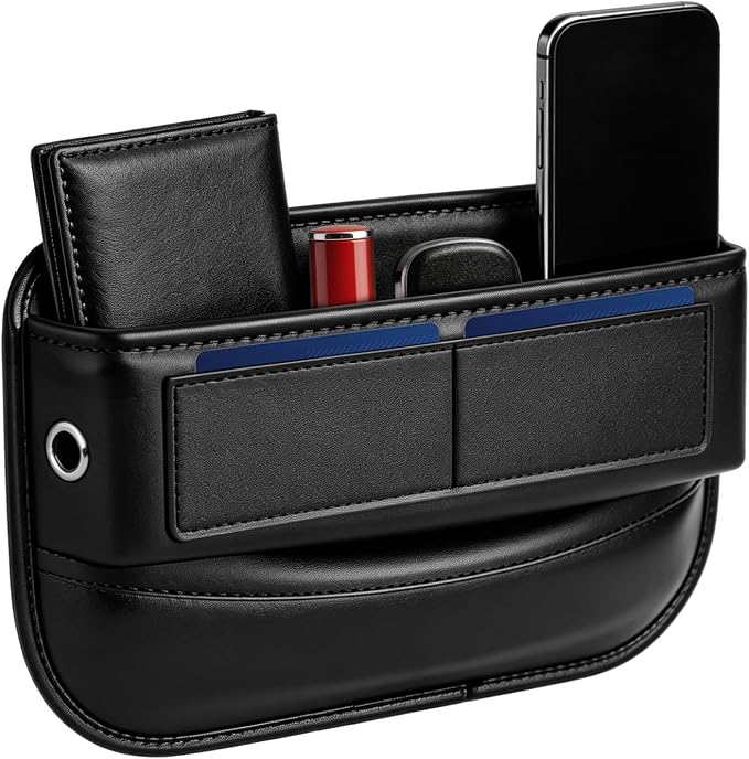 Premium Leather Car Seat Gap Filler Organizer, Universal Fit | Prevent Item Drops; Durable Waterproof Leather; Tool-Free Universal Fit; Extra Storage