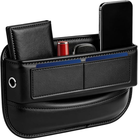 Premium Leather Car Seat Gap Filler Organizer, Universal Fit | Prevent Item Drops; Durable Waterproof Leather; Tool-Free Universal Fit; Extra Storage