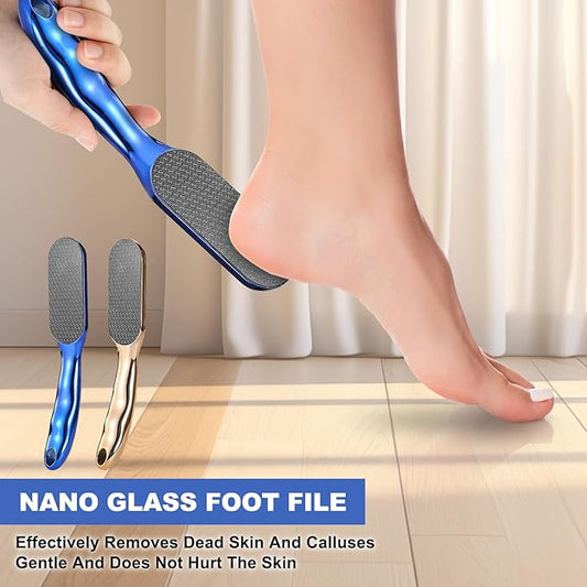 2pcs Hard Skin Remover Nano-Glass Foot File, Nano Glass Foot File with Non-Slip Ergonomic Handle, Professional Foot Care Tools (Gold+Blue)