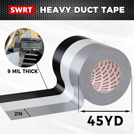 SWRT 9 Mil Duct Tape Heavy Duty, 2 in x 45 YD (Total 135 YD), 3 Pack Strong Adhesive, Residue-Free Waterproof Duct Tape for Indoor and Outdoor Sealing, Patching & Repair (Black, Silver, White)