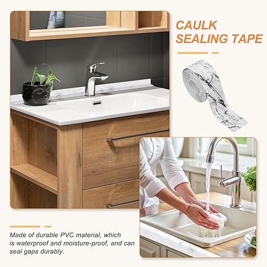 PATIKIL Caulk Tape Waterproof Self Adhesive, PVC Toilet Caulking Sealant Strip Bathtub Caulk Sealing Strip Tape for Bathroom Kitchen Countertop, Ink Stone Pattern (1.5 Inch x 16.4 Ft)