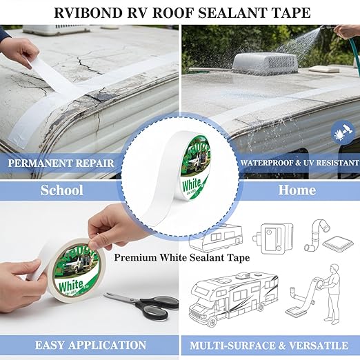 RV Roof Sealant Tape - Grade Waterproof Repair Tape for RV & Camper, All-Weather UV Resistant Adhesive for Roof Seals, Vents & Seams, Heavy Duty Leak Protection (Black, 4in x 50 ft)