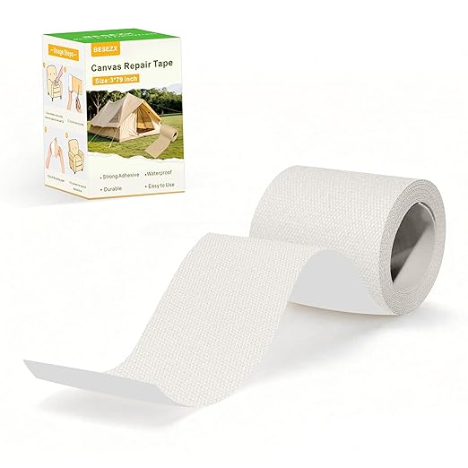 Besezx Canvas Repair Tape,Outdoor Gear Patch, 3x79 Inches,Waterproof Self-Adhesive Fabric Repair Tape for Repairing Boat Covers,Sun Shades,Sofas,Tents,Lounge Chairs,Awnings (Off White)