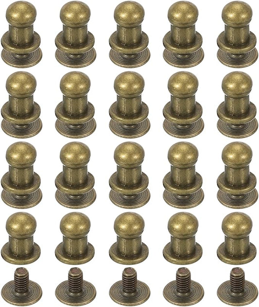 PATIKIL 5 mm Leather Rivets, 20 Sets Ball Head Stud Screw Back Round Head Button Chicago Screw Nipple Stud Rivet for Leather DIY Craft Handbag Belt Repairs, Bronze
