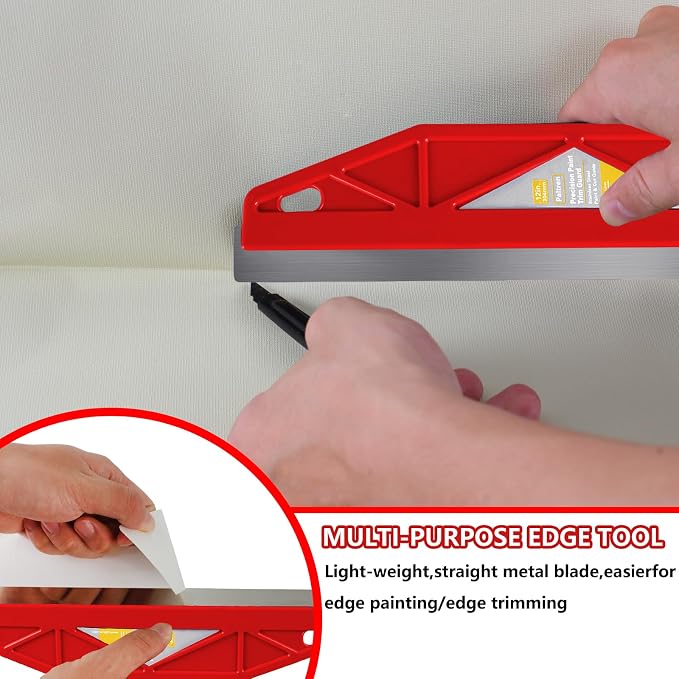 12-Inch Paint Edger & Trim Guard | Stainless Steel Straight Edge Tool | Painters Tape Alternative | Creates Crisp, Clean Pro-Grade Lines on Walls & Ceilings (Red)