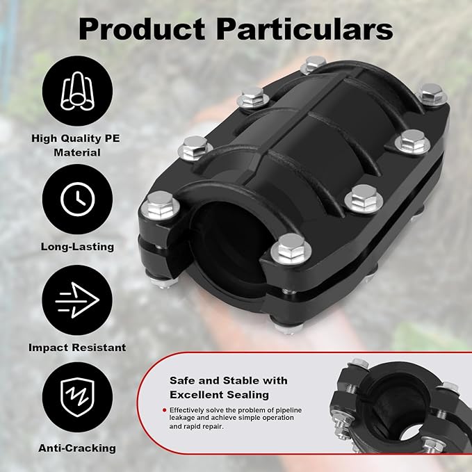 Pipe Repair Clamp 1-1/4 inch, Water Pipe Leak Repair Clamp, Pipe Repair Kit for Plastic and Metal Pipes, Leak Stopper with Anti-Impact, Suitable for Pipes 32MM OD