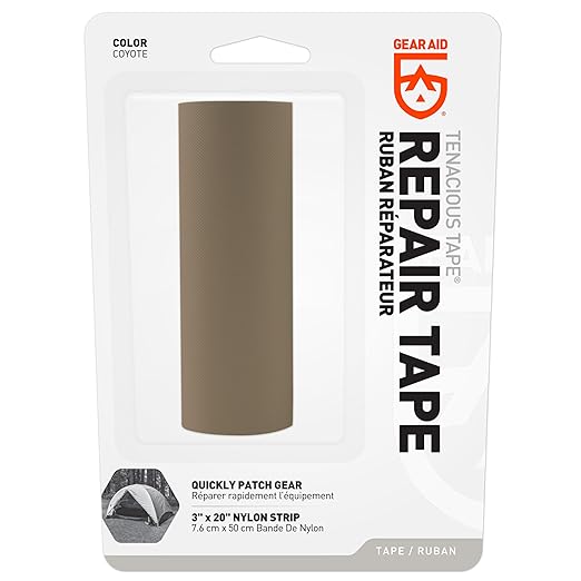 GEAR AID Tenacious Tape 3” x 20” Nylon Fabric Gear Repair Tape, Fix Holes and Rips in Puffy Jackets, Rain Gear, Tents, Sleeping Bags and Outdoor Equipment, Coyote, 1 Roll