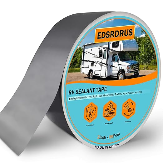 EDSRDRUS RV Roof Tape, Heavy-Duty Adhesive Butyl Seal Tape Waterproof UV-Resistant for RV Repair, RV Sealant Tape for Boat, Camper Roof Leaks (Grey, 2inch*50ft)