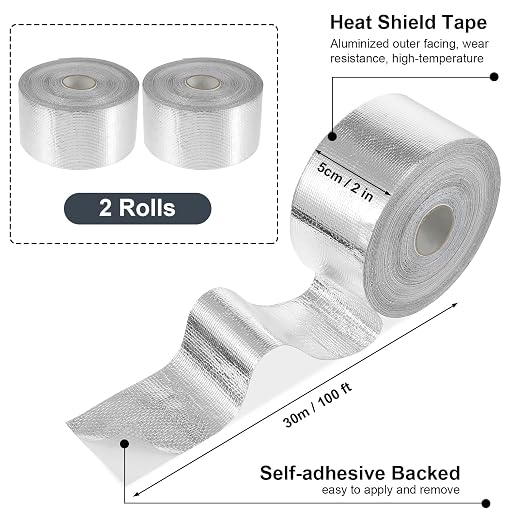 Zonon 2 Rolls Aluminum Foil Tape Heat Shield Tape Barrier Adhesive Reflective Fiberglass Thermal Insulation Reflective Material High Temp Protection(Silver,2 Inch X 100 ft)