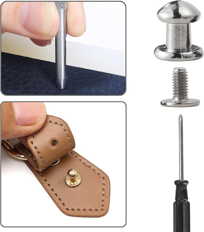 YORANYO 75 Sets 8MM Round Head Button Stud for Leather Chicago Screws Spikes and Stud Leather Rivets Screws Button Rivets for Repair and Decorate Clothing Shoes Belts Bags Dog Collars (Mixed in Box)