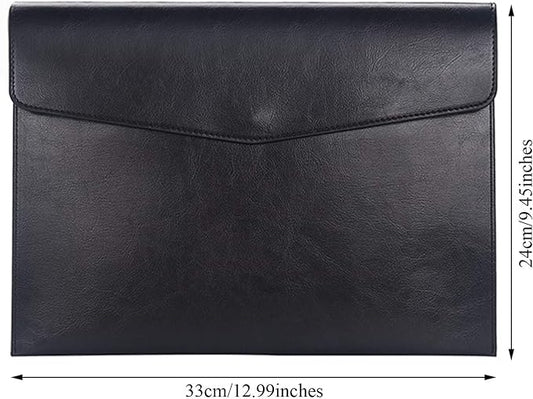 PU Leather A4 File Folder Document Holder Envelope Folder Case with Snap Closure for Receipt Contract Black
