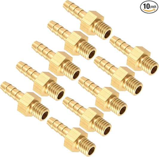 Pack of 10 Brass Hose Barb Fittings 3mm Hose Barb to M5x0.8 Male Fittings for Home Machines, Massage Bathtubs, and Irrigation Systems