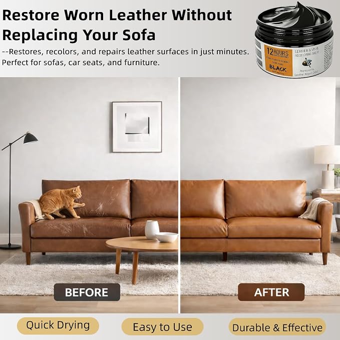 Leather Recoloring Balm 3.53Oz, 12H Quick-Dry Leather Vinyl Repair Cream Kit for Furniture, Couches & Car Seats- Restore Scratched, Faded, & Damaged Surfaces, Waterproof Restorer White
