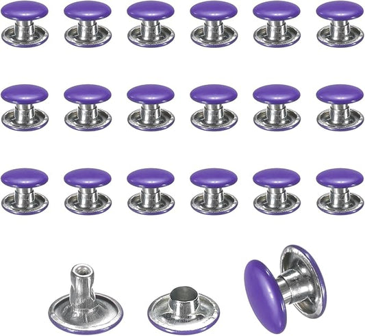uxcell 120 Sets Leather Rivets, 8mm Double Cap Rivets, 6mm Height Tubular Metal Studs for Leather Craft Repair and Decoration DIY Clothes, Shoes, Bags, Belts, Purple