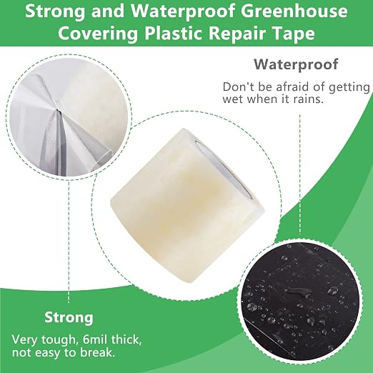 Miuwauer 4In x 118Ft Greenhouse Repair Tape Heavy Duty Greenhouse Coverings Damage Repair Tape Long Term UV Stabilized Outdoor Adhesive for Patching Sealing Seaming Plastic Film Polyethylene Sheeting