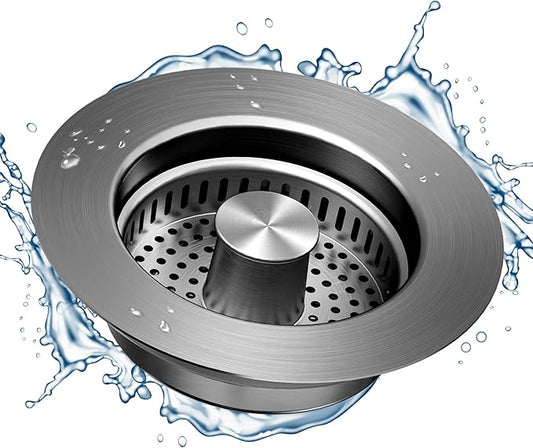 NinjaTiger Kitchen Sink Drain Strainer - 3-in-1 Stainless Steel Pop Up Sink Stopper Anti-Clogging Sink Strainer Basket Sink Drainer Filter Plug for US Standard 3-1/2'' Sink Drain | Gunmetal Gray