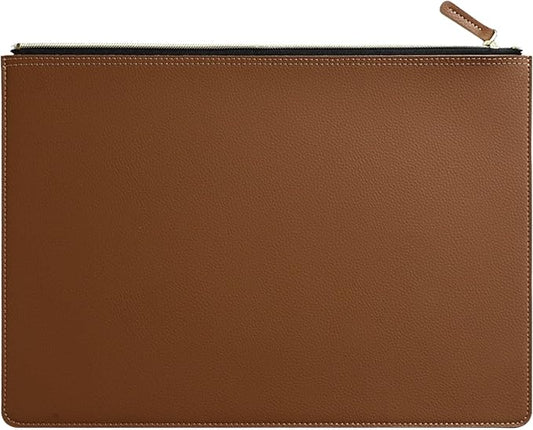 PU Leather A4 File Folder Zipper Document Holder Envelope Folder Case for Receipt Contract (Brown)