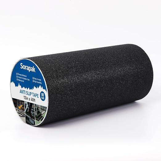 12in x 40 Ft Anti Slip Tape, 80 Grit Black Grip Tape for Stairs | waterproof, strong adhesive, easy peel and stick, ramps, steps, decks, warehouse floors, garage floors, outdoor walkways