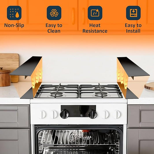 3rd Generation B-Forest Silicone Stove Gap Covers (2 Pack), Seals Gaps Between Stovetop and Counter, Heat Resistant Oven Gap Filler, Kitchen Stove Gap Guard (25 in-Black), Easy-Clean, Easy-Secure