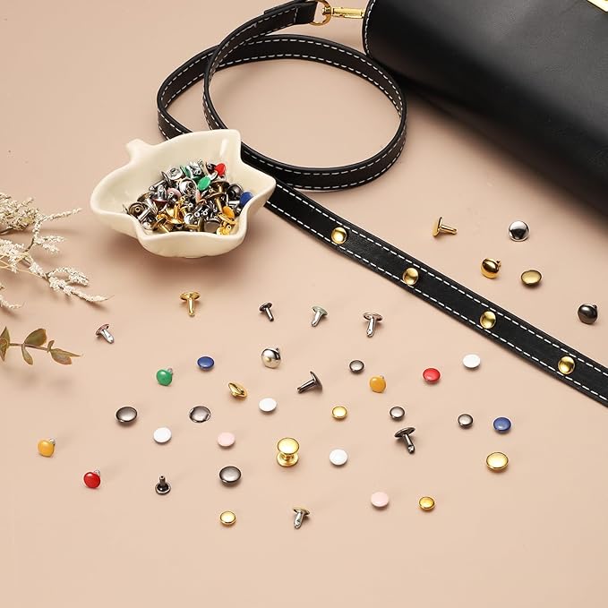 uxcell 120Set Leather Rivets, 7mm Double Cap Rivet Tubular Metal Studs Repairs Decoration Craft Accessories for Repair Decorate Leather Craft Belt Bag Shoes Purse Belts, Metallic Black