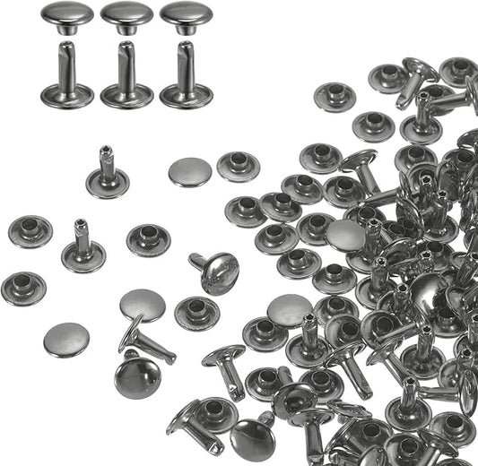 HARFINGTON 100 Sets Double Cap Leather Rivets, 9x10mm Round Cap Tubular Metal Studs Leather Crafting Rivets for Fabric Belt Pet Collar Boot Bag Repair and Decoration, Gunmetal