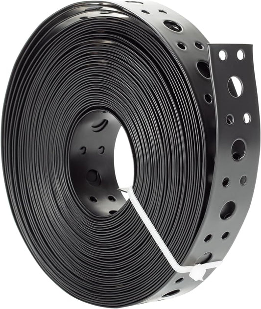 Metal Strap 1-Inch x 33FT 0.6mm Thickness for Pipe Support Pipe Hanger Strap Metal Strapping with Holes Black