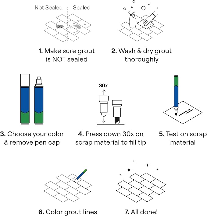 Grout Pen White Tile Paint Marker: Waterproof Grout Paint, Tile Grout Colorant and Sealer Pen - White, Narrow 5mm Tip (7mL)