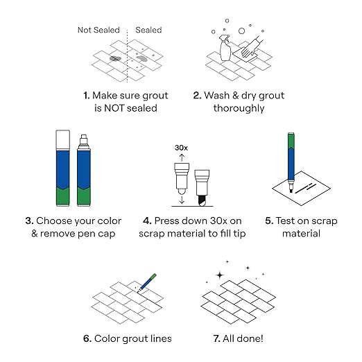 Grout Pen Tile Paint Marker: Waterproof Grout Paint, Tile Grout Colorant and Sealer Pen - Winter Grey, Narrow 5mm Tip (7mL) - 3 Pack