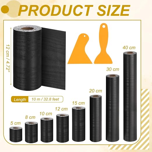 PATIKIL Wood Grain Repair Tape, 5" x 33' Self Adhesive Realistic Wood Tape with Scraper Durable Repair Patch for Furniture Floor Window Door Table DIY Home Decor, Black Wood Grain