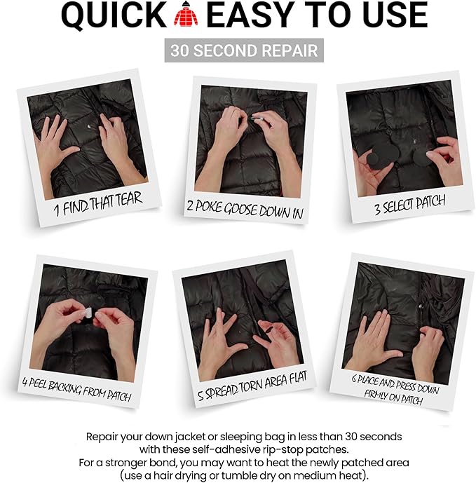 Self-Adhesive Waterproof Repair Patch Kit - 30-Second Fix for Down Jackets, Tents, Sleeping Bags, Backpacks, Outdoor and Camping Gear - Pre-Cut Nylon, Multiple Colors (Burgundy)