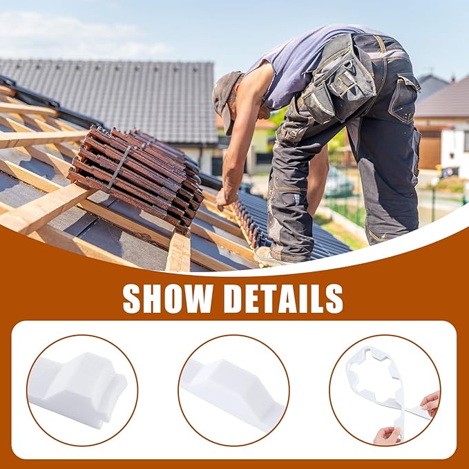 20 Pcs 3ft Long Octagonal Foam Closure Strips for for Metal Roofing Standing Seam Low Rib Shallow Wave Panels Seal Ridges Mountain Joints Avoid Gaps Wind Water Dust Closed for Roof Maintenance Repair