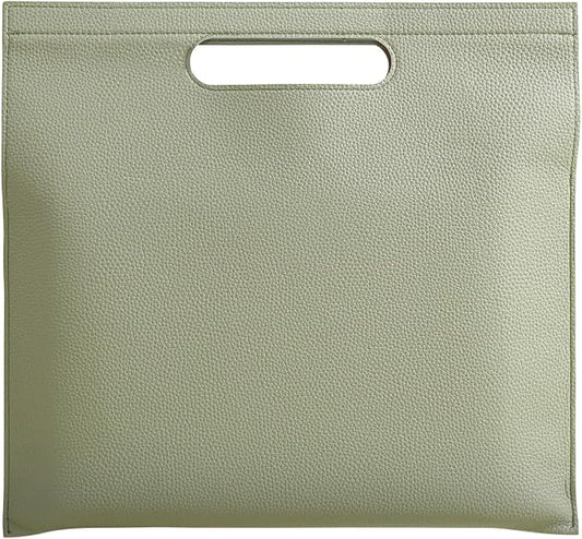 Premium PU Leather Waterproof File Folder, Easy to Clean Document Organizer, Multi-Color Options, 13.34x12.56in, Ideal for Students & Professionals (Green)