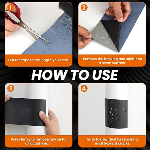 LLPT Waterproof Patch and Seal Tape 4” x 13 Ft Extra Thick Adhesive Layer UV Resistant Backing Permanent Bond Instant Seals for Repairing Cracks Gaps Holes Tears (PST62110BK4)