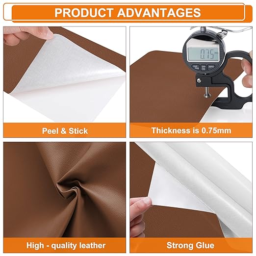 Cahomo Self-Adhesive Leather Repair Patches Tape for Couches - 8x11 inch, Vinyl & Leather Repair Kit for Furniture, Car Seats, Handbags, Jackets - Brown