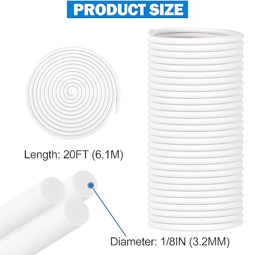 MYFAMIREA 20FT Backer Rod 1/8 Inch EPDM Rubber Caulk Saver Weather Strip Seal Concrete Expansion Joint Filler for Gaps and Joints, White