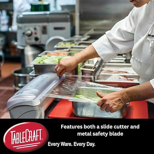 Tablecraft Film Wrapper Film Dispenser, Kenkut Single Roll of Plastic Food Cling Wrap and Aluminum Foil Holder, Slide Cutter, Heavy Duty Foodservice Restaurant Kitchen,White